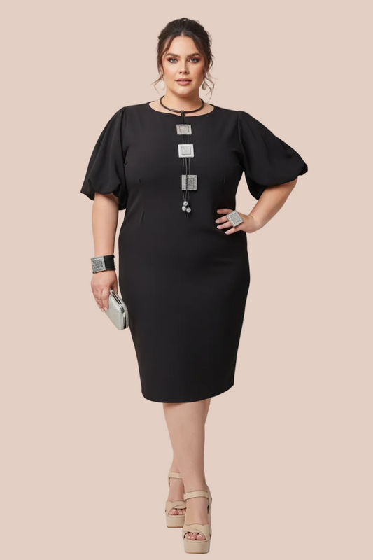 VESTIDO NEGRO CLÁSICO TALLA PLUS CON SPANDEX