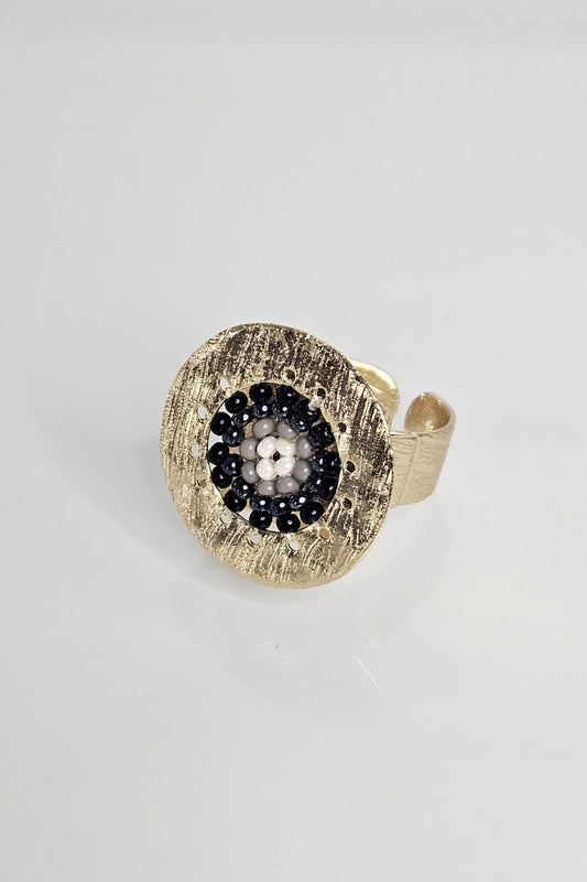 SORTIJA PEQUEÑA DORADA CON NEGRO, GRIS Y BLANCO