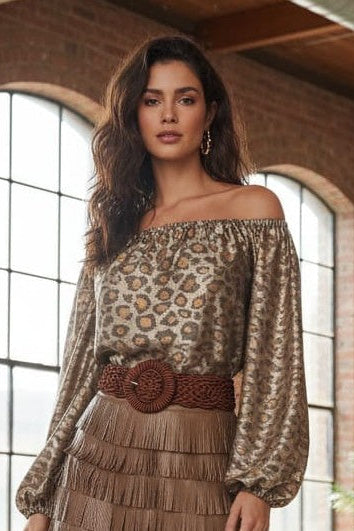 BLUSA "LEOPARD PRINT" DORADA/MARRÓN