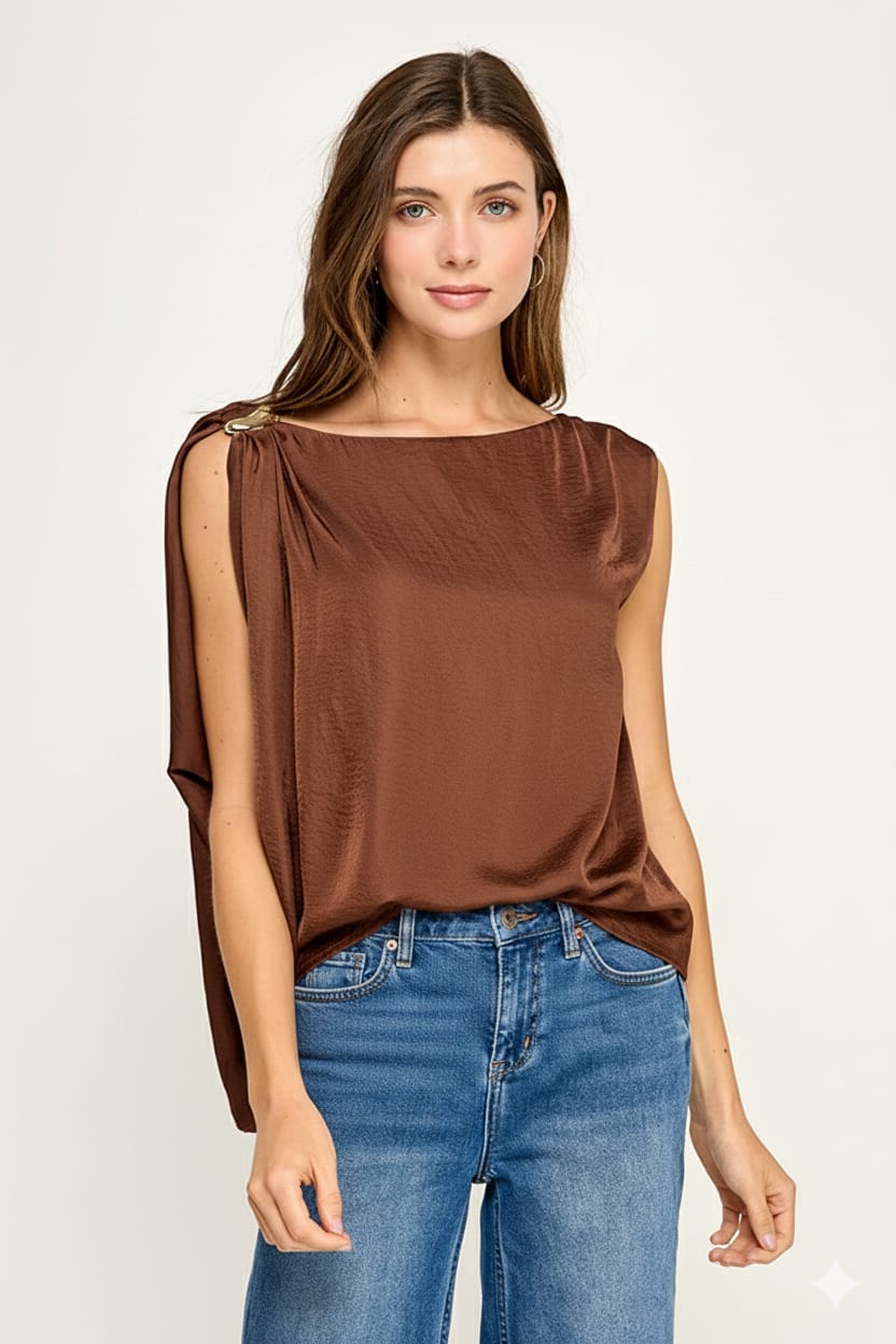 BLUSA MARRÓN DE MANGA CORTA