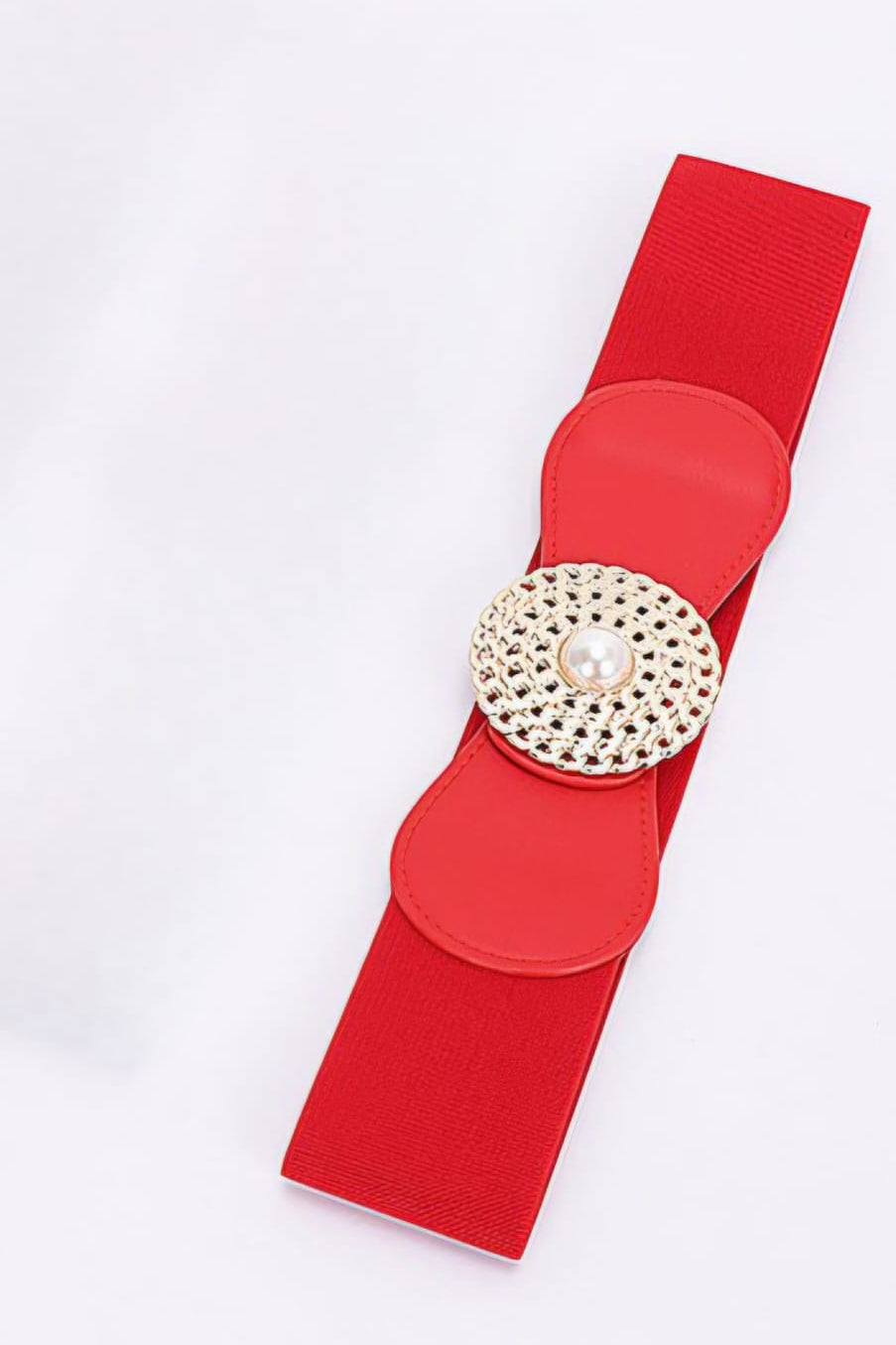 CORREA ROJA CON HEBILLA DORADA CON PERLA