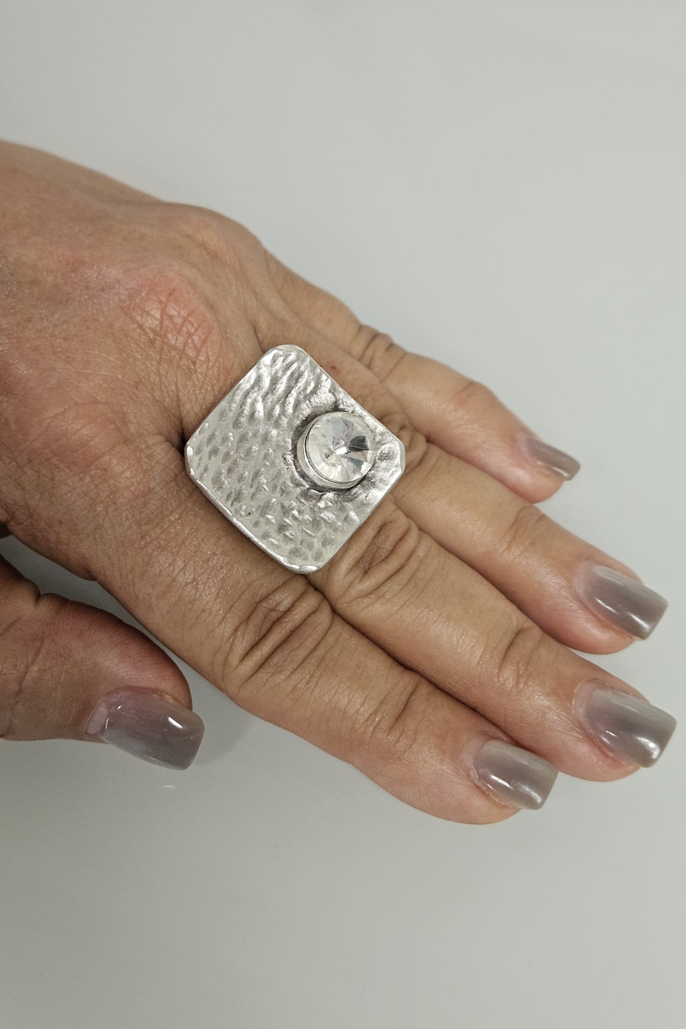 SORTIJA TURCA PLATEADO MATE CUADRADA CON BRILLANTE