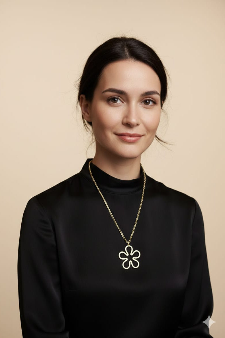 COLLAR CADENA LARGA PLATEADA Y/O DORADA CON PENDANT FLOR