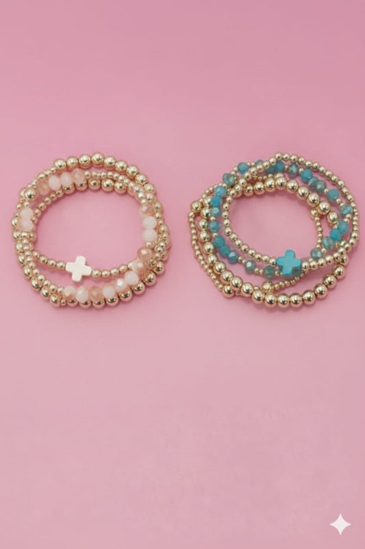 PULSERA ELÁSTICA CON CRUZ BOHEMIA TURQUESA O BLANCA