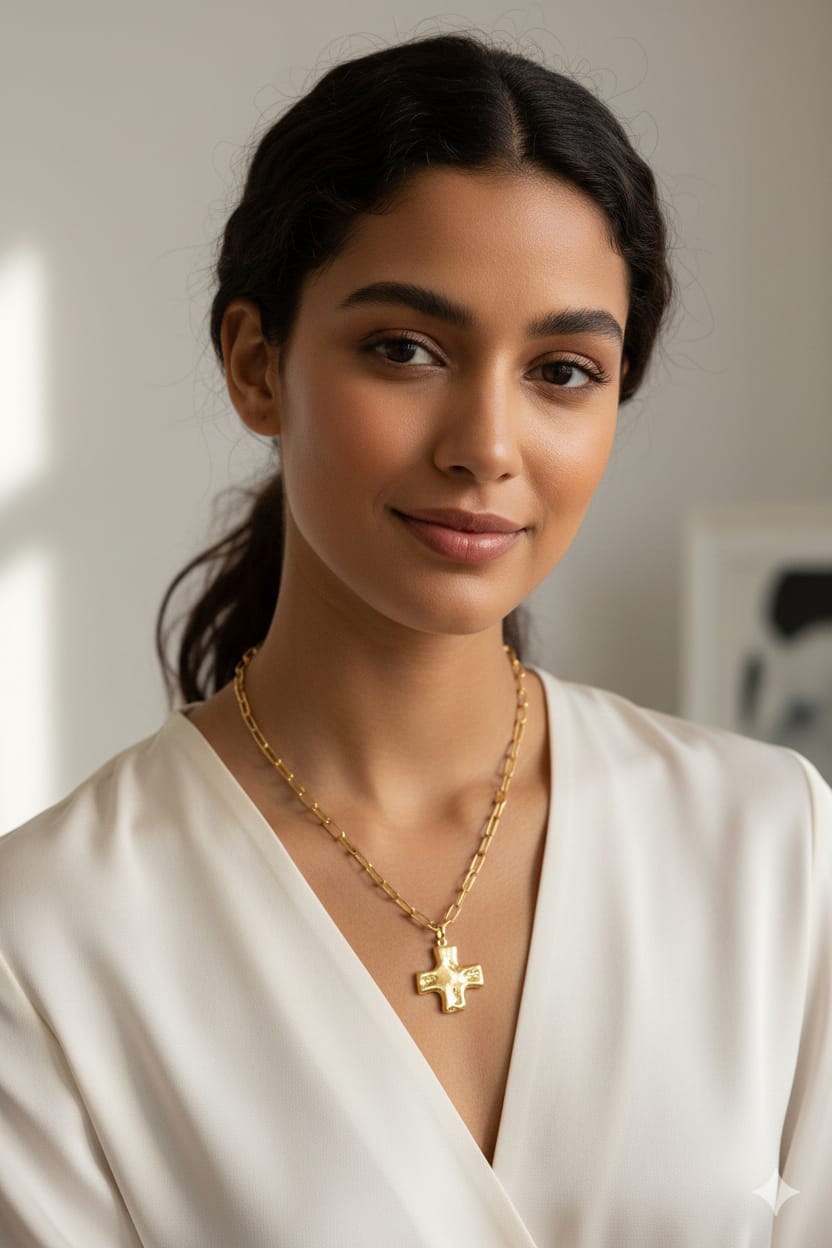 COLLAR DORADO DE CADENA DE ESLABONES Y PENDANT DE CRUZ