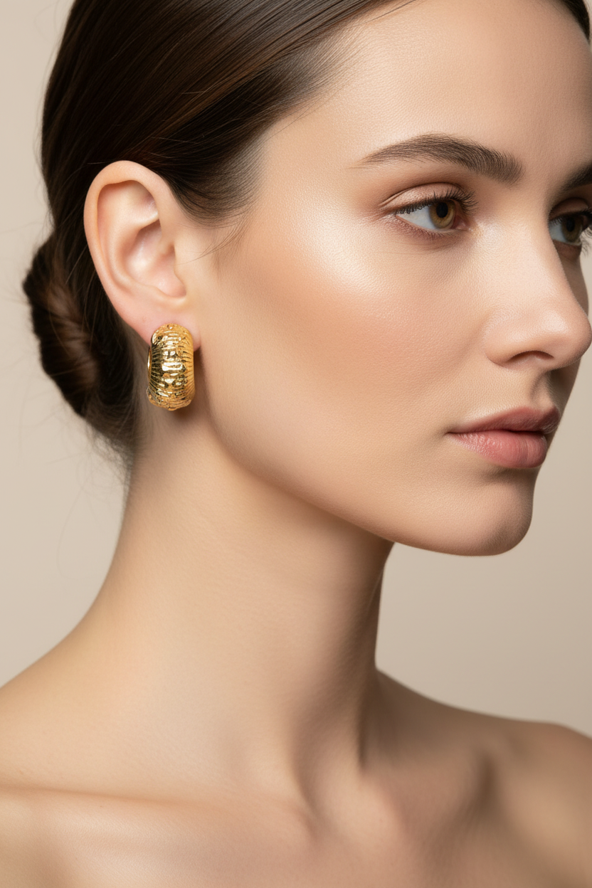 Aretes dorados en modelo