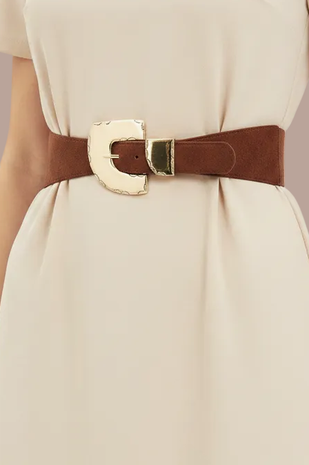 Brown Belt Cream Dress