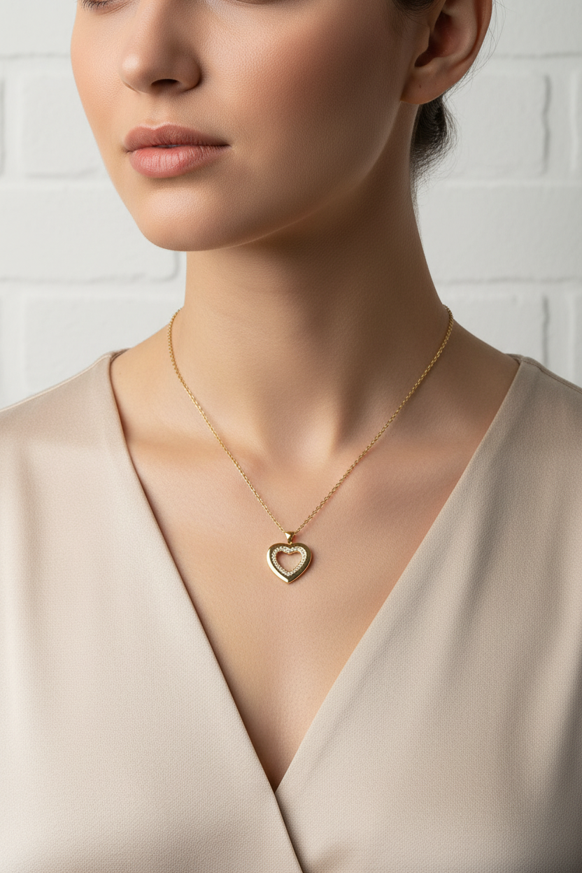 Cadena con dije de doble corazón en modelo