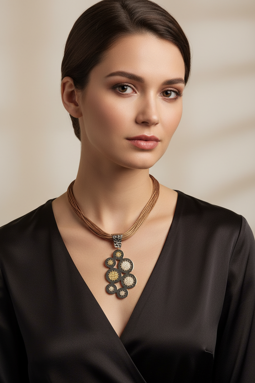Collar bronce con pendiente negro en modelo