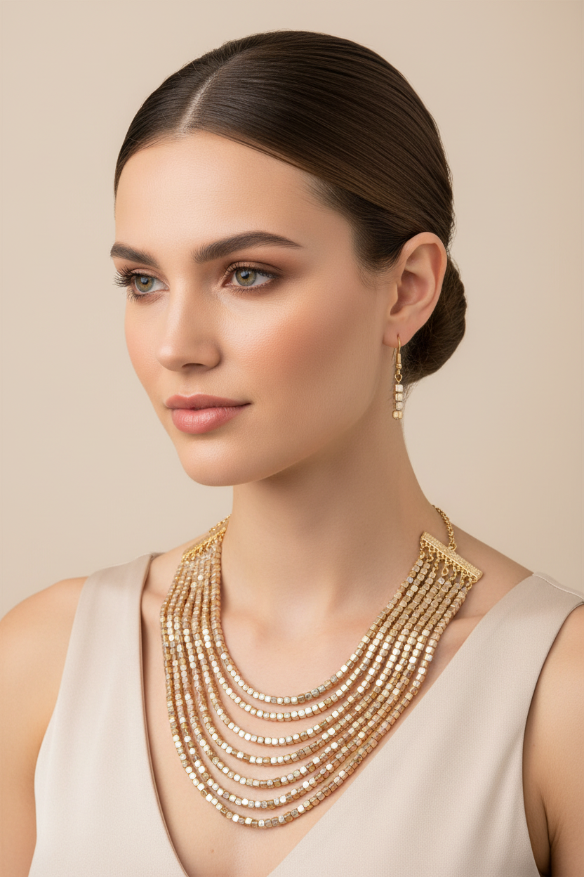 Collar dorado en modelo