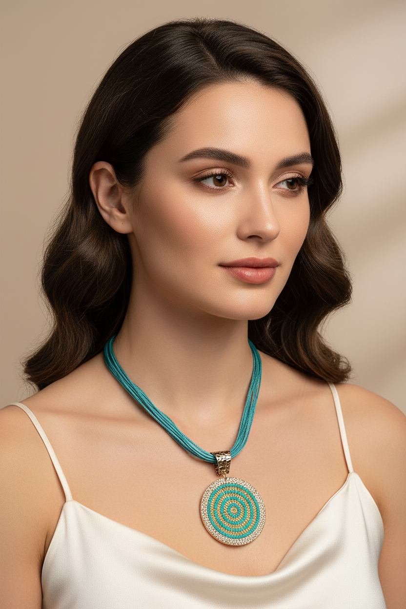 Collar turquesa en modelo