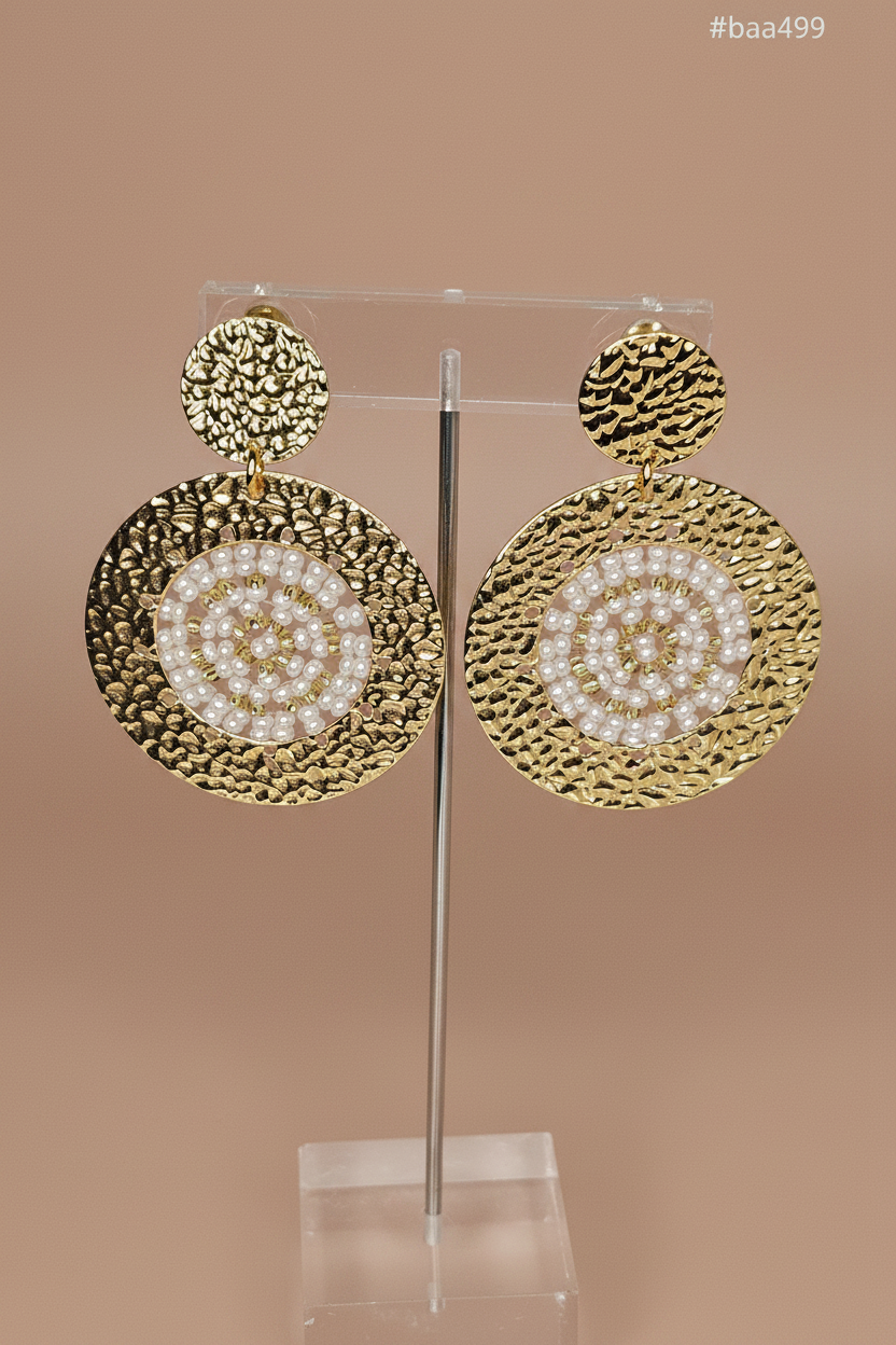 SET DE BRAZALETE Y ARETES REDONDO DORADO Y BLANCO