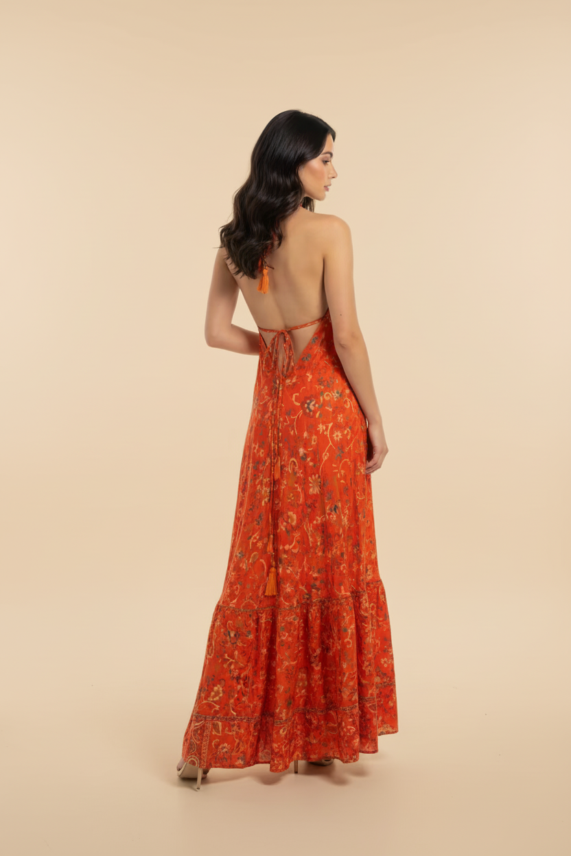 TRAJE MAXI DRESS ANARANJADO