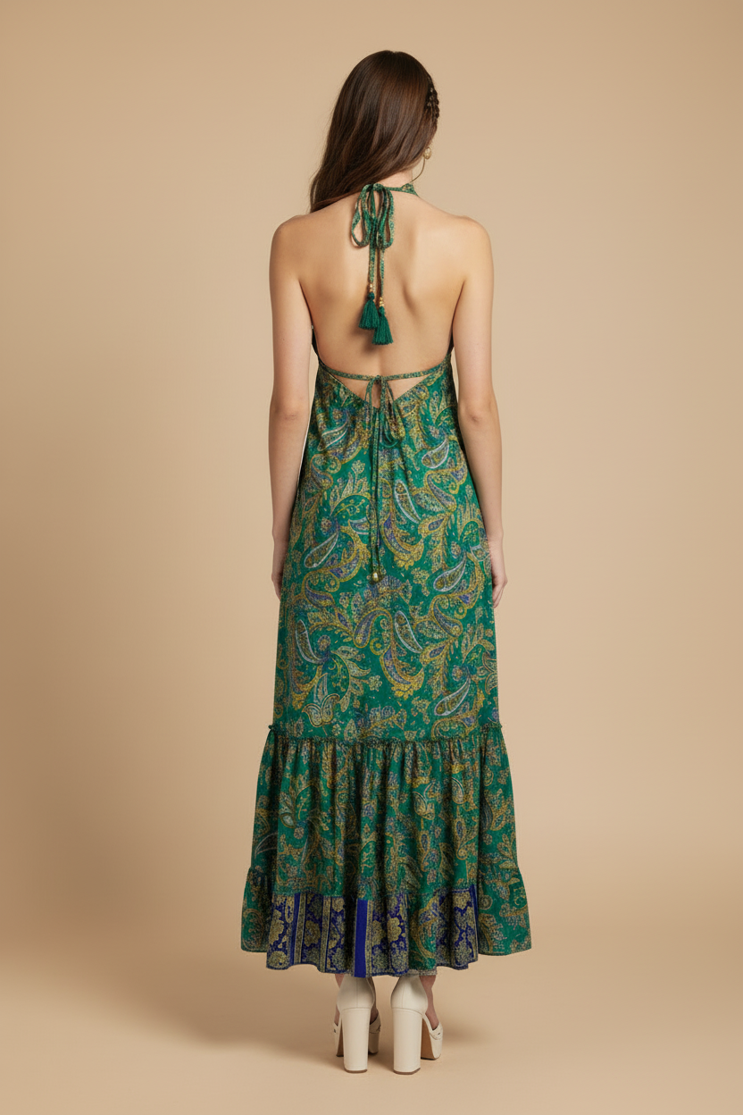 TRAJE MAXI DRESS VERDE Y AZUL