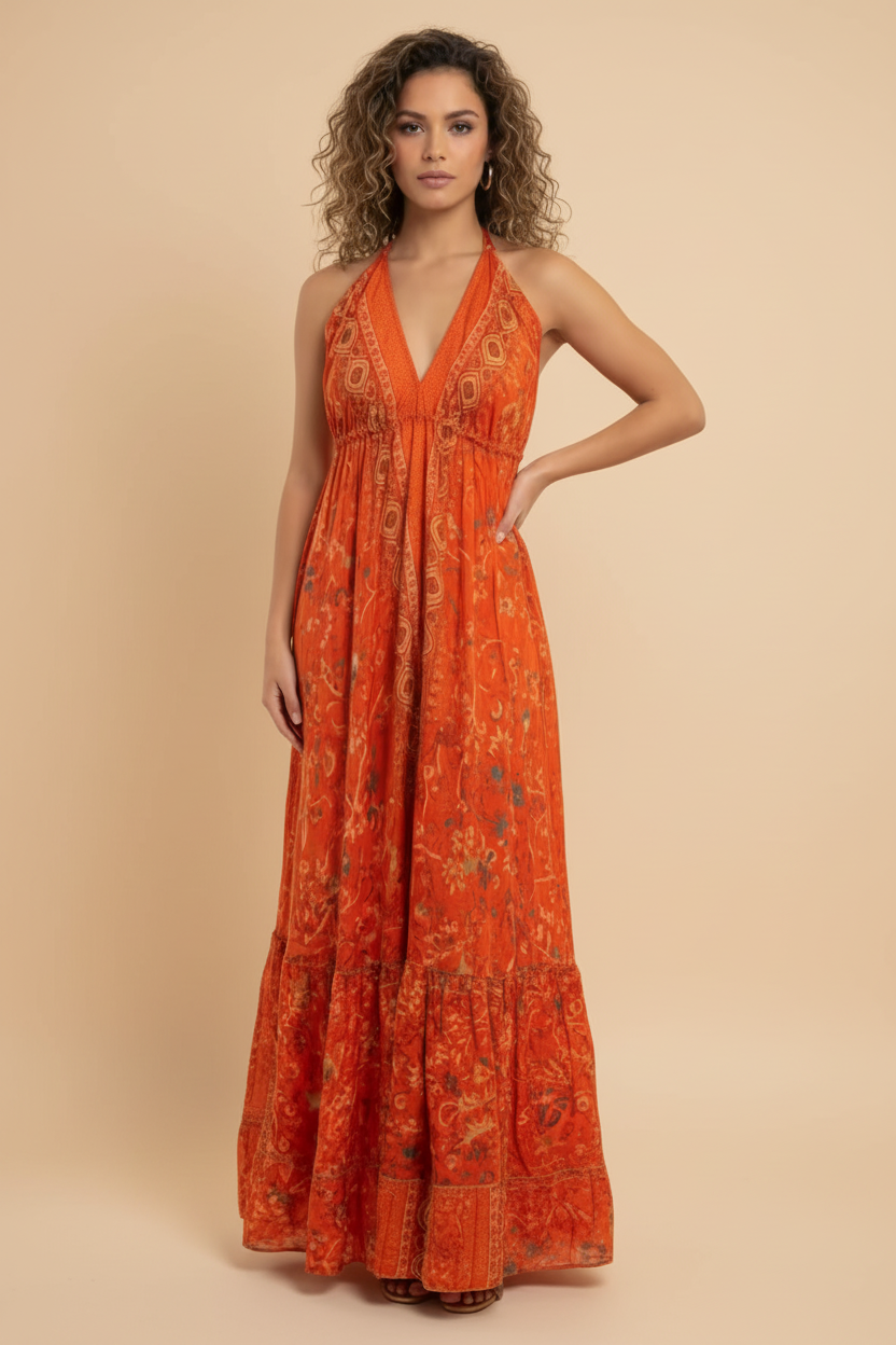 TRAJE MAXI DRESS ANARANJADO