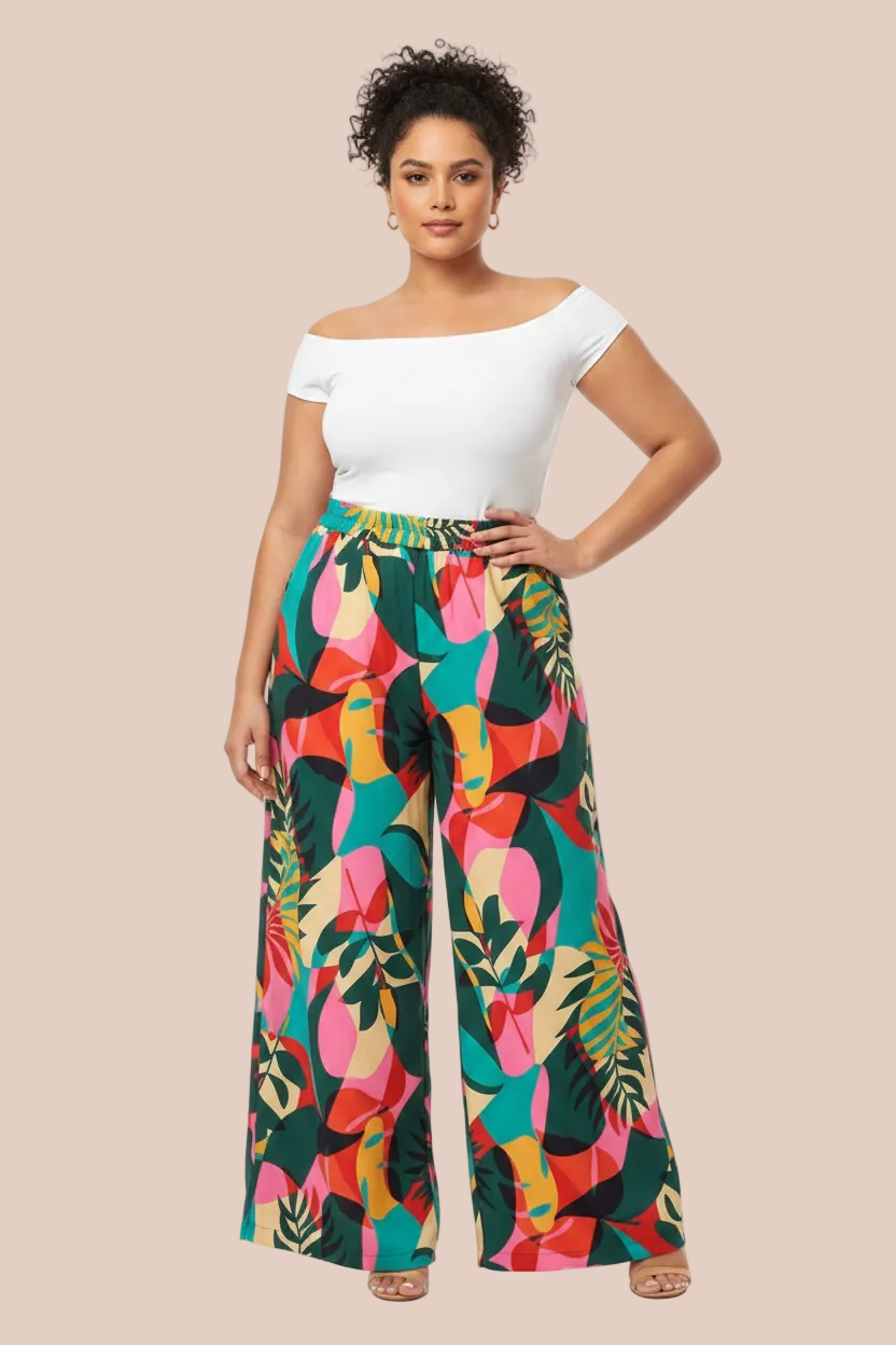 Pantalón de estampado talla plus en modelo curvy