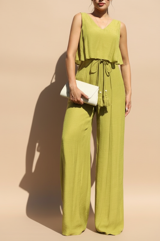 Jumpsuit cinturón piso beige