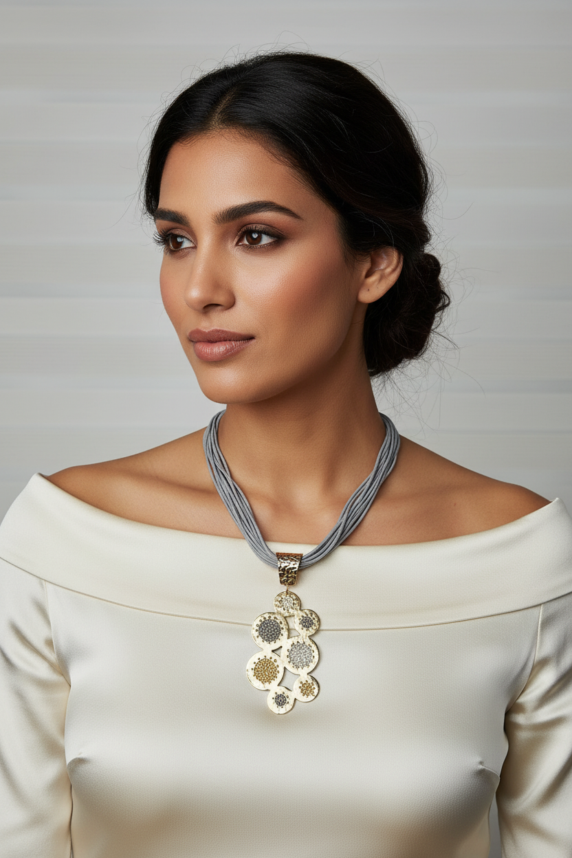 Modelo con collar de círculos dorados - nuevo estilo