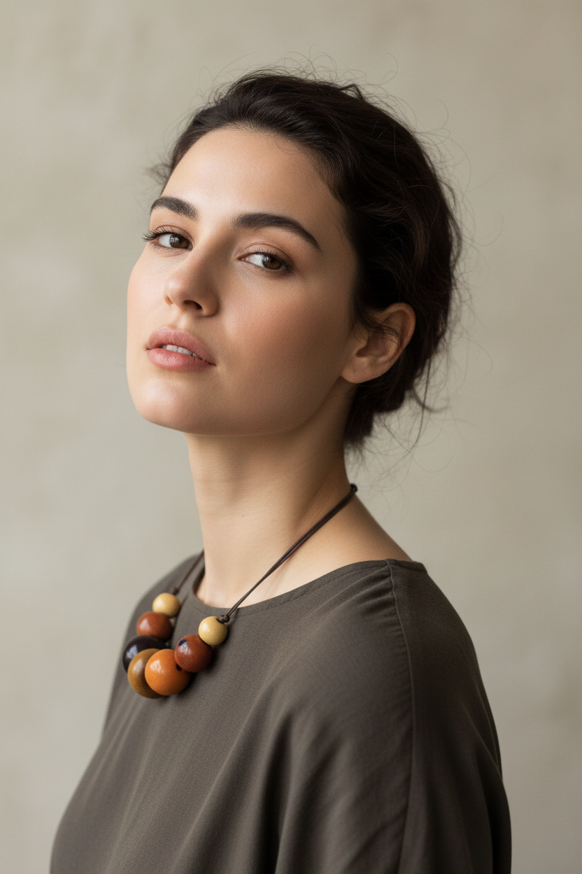 Modelo con collar de cuentas