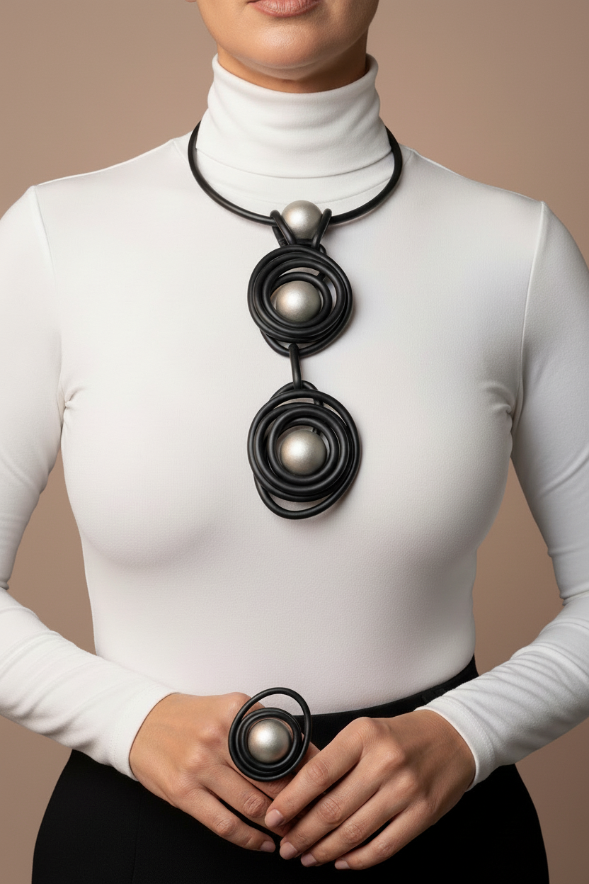 Modelo con collar y fondo nude