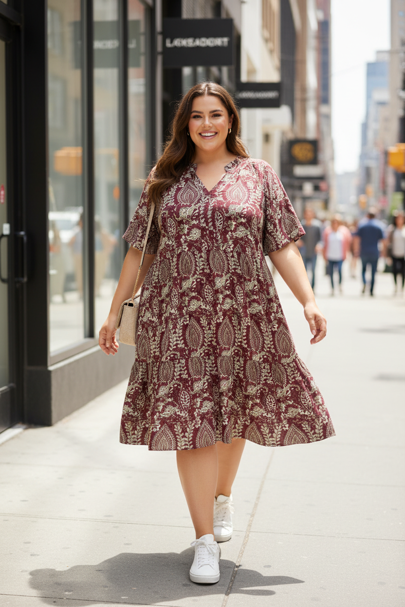 Modelo plus size caminando con tenis
