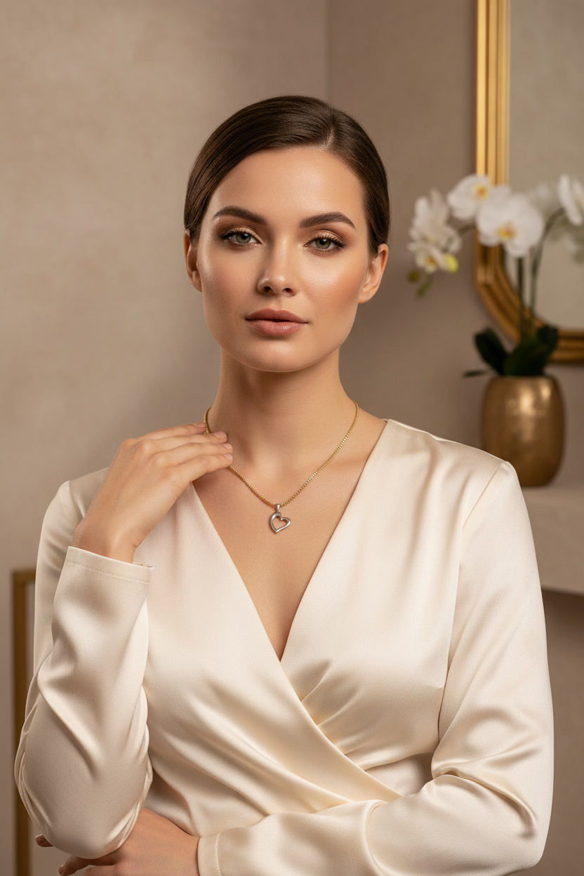 Modelo usando cadena con dije de corazón