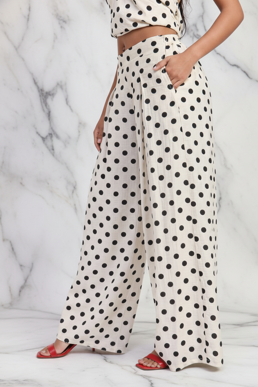 Pantalones de lunares con fondo mármol