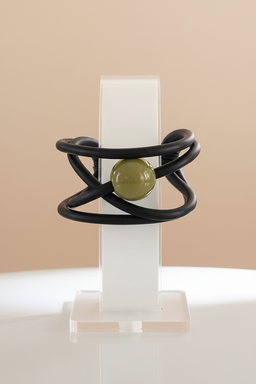 Pulsera en display de joyería fondo nude