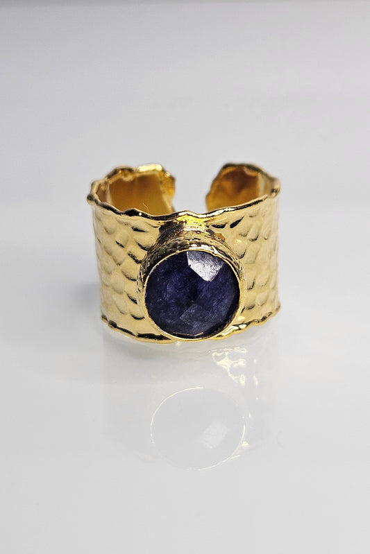SORTIJA TURCA DORADA CON PIEDRA AZUL MARINO
