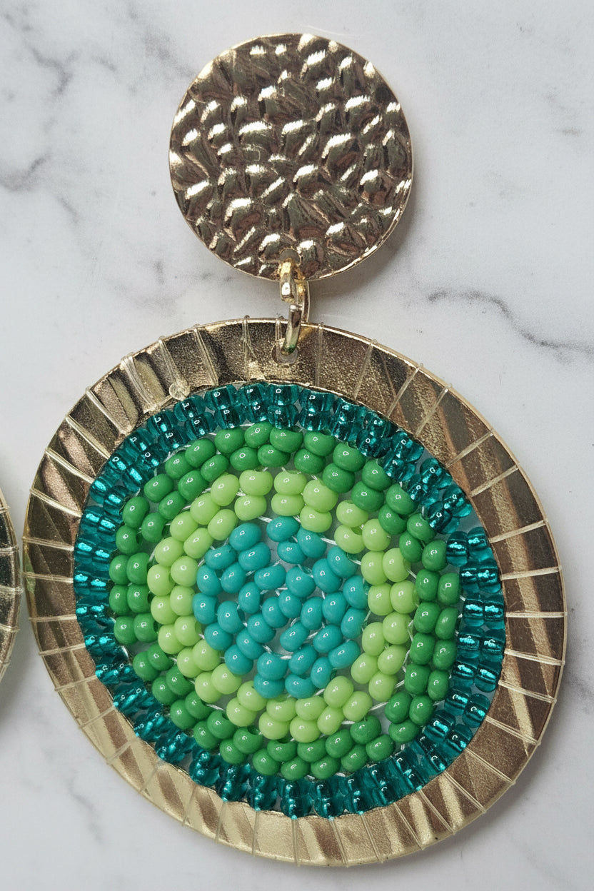 SET DE PULSERA TRENZADA Y ARETES VERDE Y TURQUESA