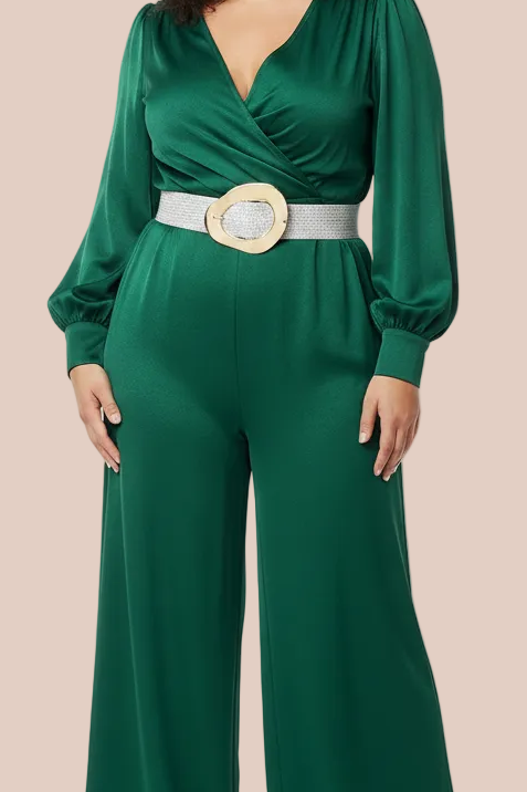 Silver Belt Close-up Green Jumpsuit