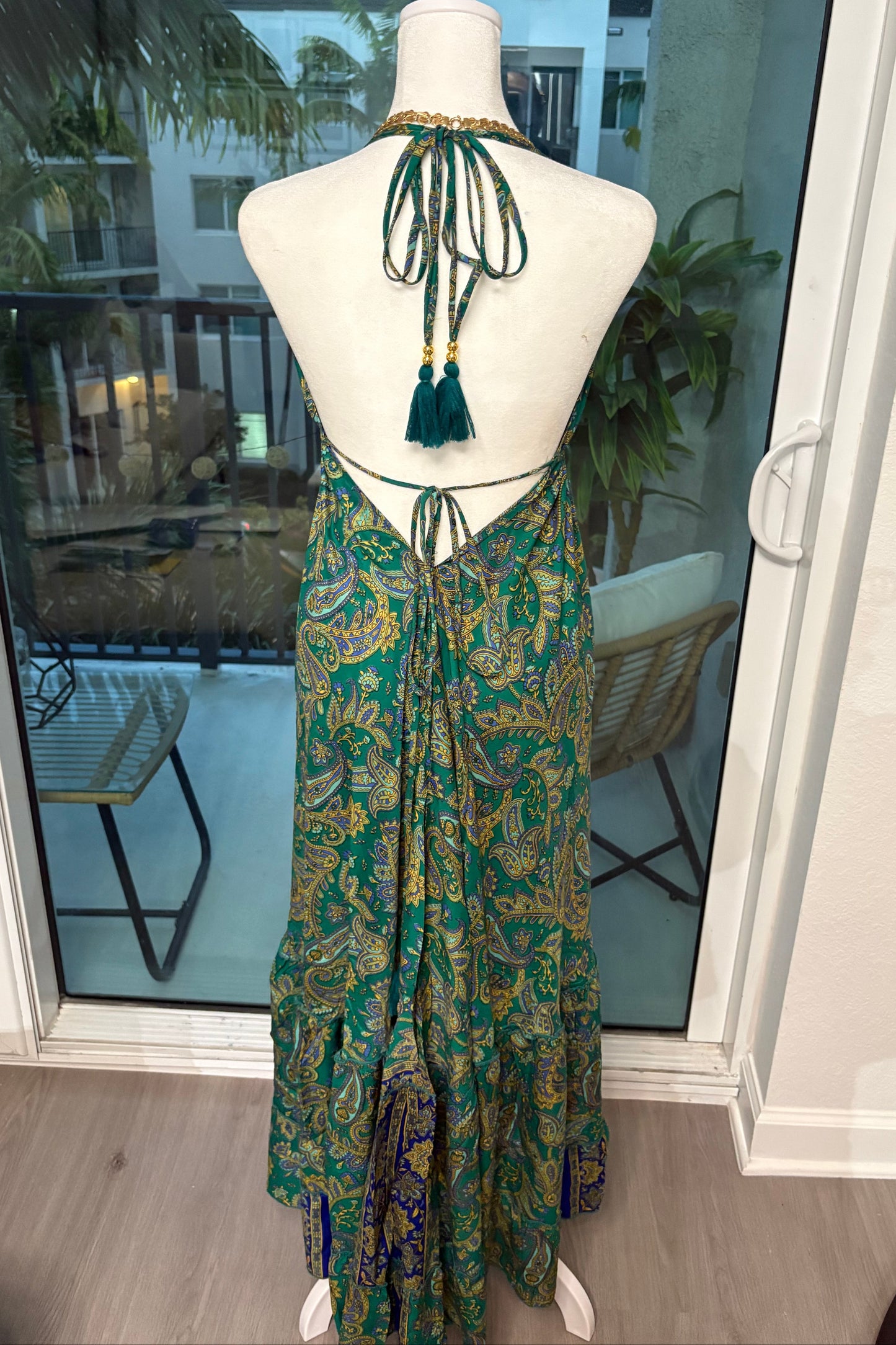 TRAJE MAXI DRESS VERDE Y AZUL