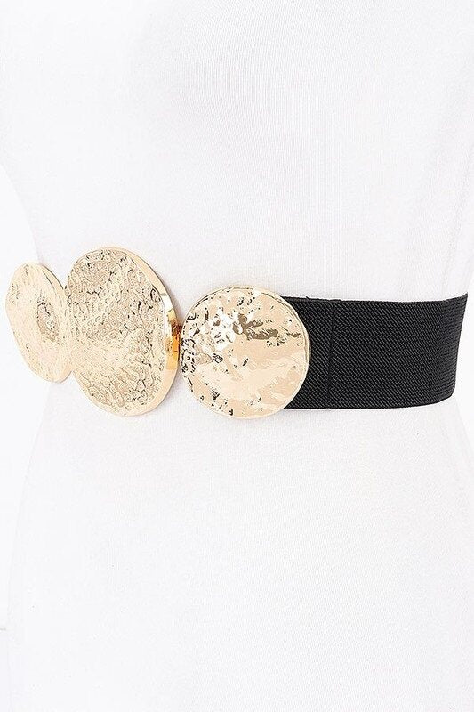 CORREA NEGRA CON HEBILLA 3 ESFERAS DORADAS