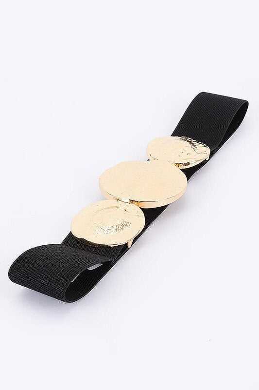 CORREA NEGRA CON HEBILLA 3 ESFERAS DORADAS