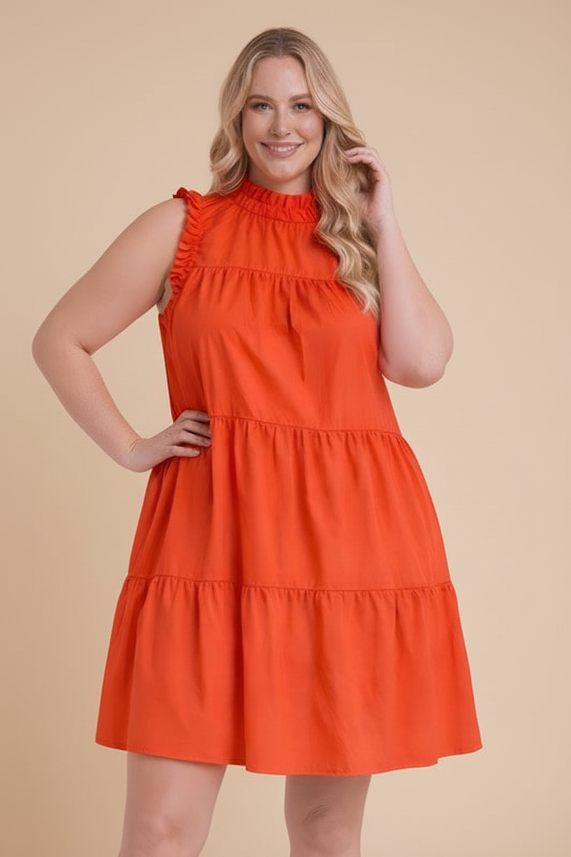 Vestido naranja cadera beige