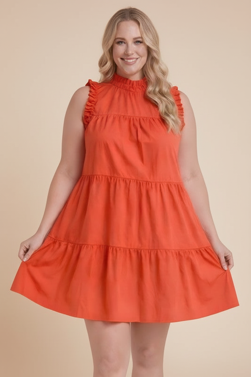 Vestido naranja falda beige