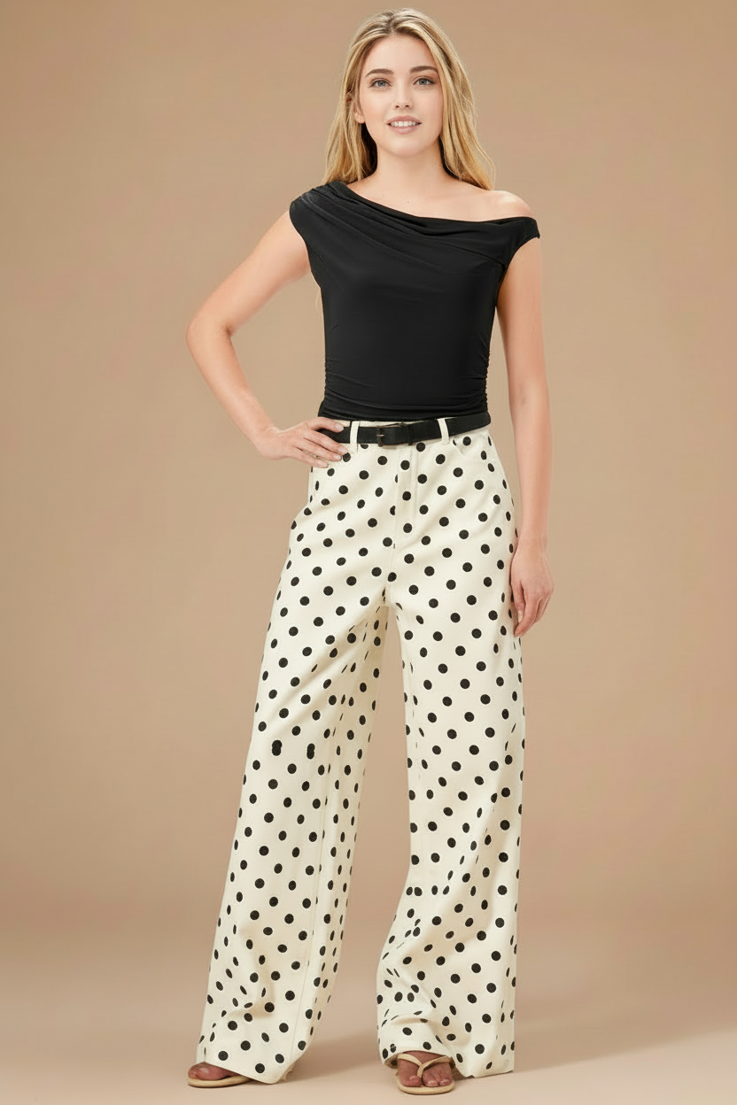 Zoom pantalón polka dot crema